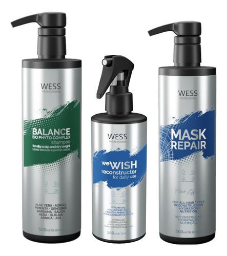 Kit Wess Balance Shampoo 500ml + We Wish 260ml + Mask 500ml