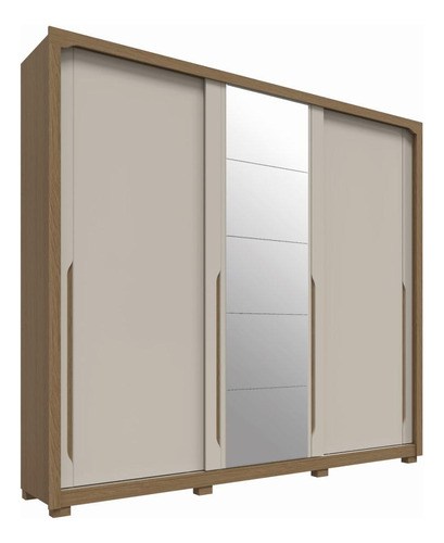 Guarda Roupa Casal 3 Portas Com Espelho Mdf Marrom Off White