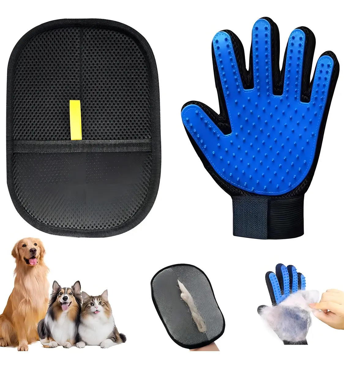 Pack Guantes Cepillo y Removedor de Pelo para Perros y Gatos con Masaje de Silicona