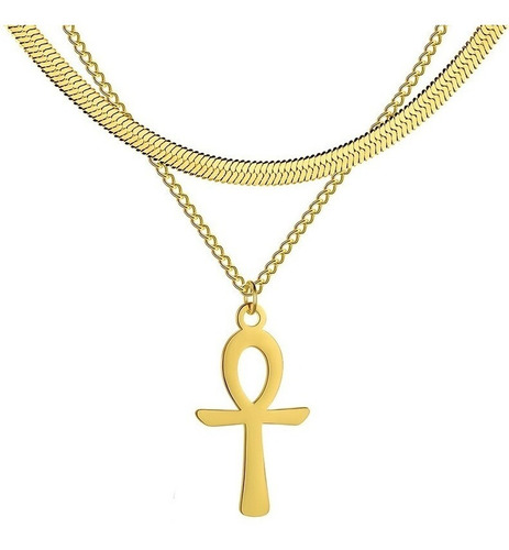 Collar Con Dije Cruz Color Oro Ankh Egipto Copto Para Mujer