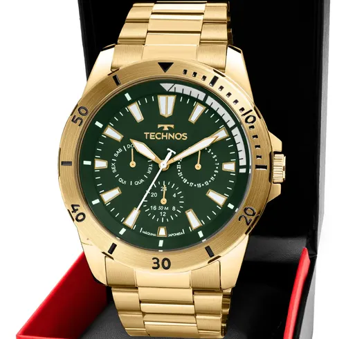 Relógio Technos Masculino Multifunção 6P29AMN/1V Fundo Verde Quartzo