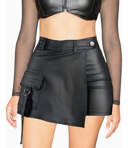 Short Pollera Eco Cuero Elastizada Moda Para Mujer Tiro Alto
