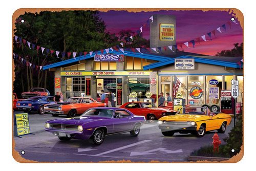 Rt 66 Muscle Car Service Hd Metal Tin Poster Wall M.