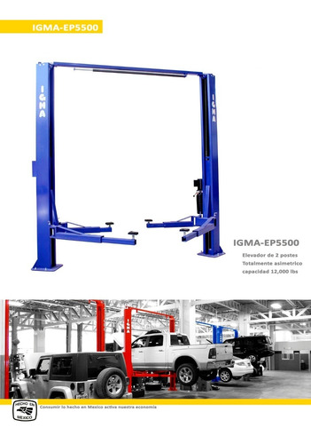 Elevador De Dos Postes12,000 Lb 5443 Kg Asimétrica Travesaño
