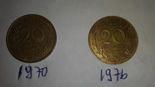 Imagen 1 de 2 de Moneda Francesaaños 1970 1976  20 Centimos