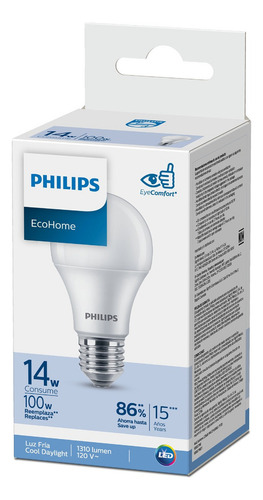 Foco Philips Led Ecohome Base E27 14 W Luz Fría Blanco Frío