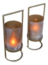 Comprar Set X2 Fanales Porta Velas Metal Dorado Y Vidrio Esmerilado