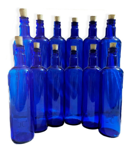 Imagen 10 de 10 de Botella D Vidrio Azul Hooponopono Con Corcho Agua Solarizada