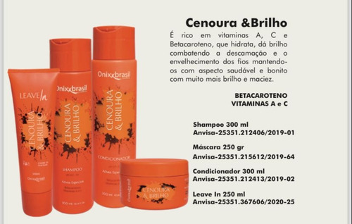 Kit Shampoo + Condicionador + Máscara Cenoura E Brilho Onixx