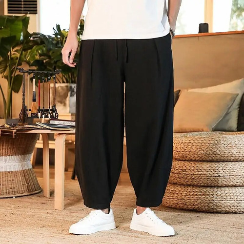 Pantalones De Algodón Y Lino Para Hombre Baggy Plus M