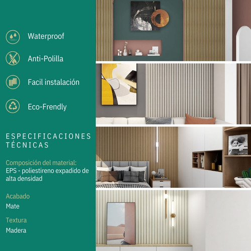 Imagen 3 de 5 de Revestimiento Wall Panel Eps Para Interiores 2850x120x20mm