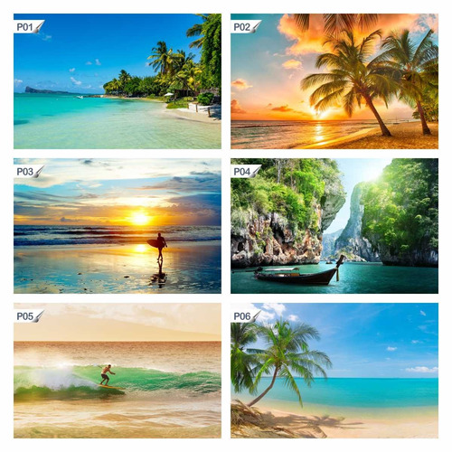 Imagem 3 de 10 de Papel De Parede Adesivo Praia Paisagem Céu P32 - 12 Unidades