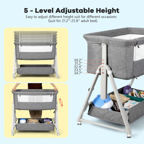 Bassinet Cowiewie Baby Bedside Sleeper W/ Storage Basket Zk0