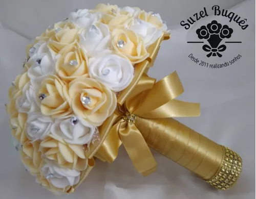 Buquê / Bouquet De Noiva Casamentos - Eva - Dourado E Branco