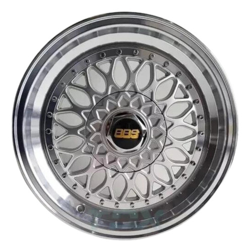 Rodas Bbs Rs Aro 15x7 4x100 Taluda Gol Quadrado ( Jogo ) Cor Prata Com Diamantado Rebite Prata