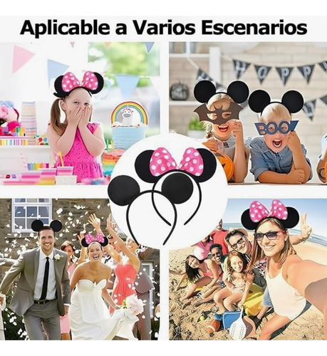 10 Diademas Orejas Minnie Mouse Moño Rosa Pastel