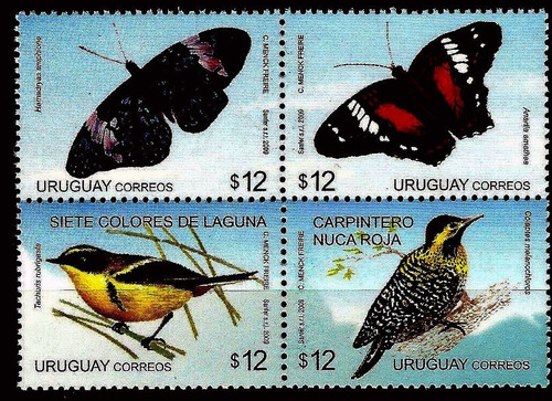 Fauna - Pájaros - Mariposas - Uruguay - Serie Mint