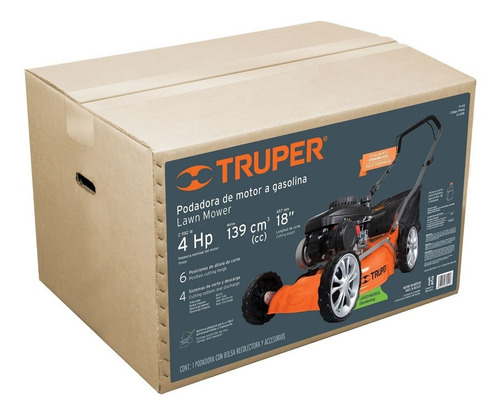 Podadora de césped a nafta Truper P-418 color naranja con potencia de 4hp