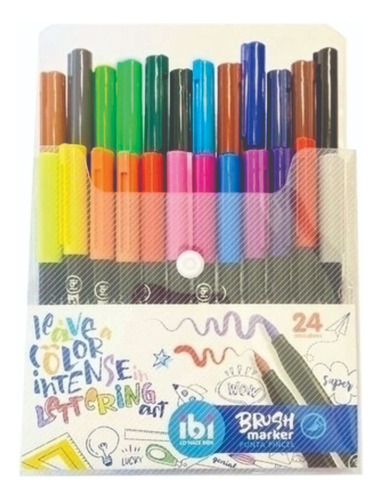 Marcadores Fibras Brush Pen Pincel Lettering Ibi 24 Colores