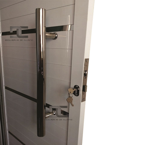 Imagem 5 de 7 de Porta De Aluminio Lambril 210 X 80 C/ Pux. Friso E Vidro L25