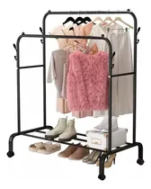 Comprar Perchero Doble Mtl MTL-2N Negro con Ruedas 360° Ajustable Movil para Hogar Organizacion de Ropa Zapatos Ideal para Dormitorios y Vestidores