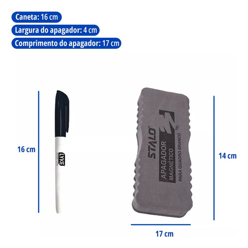 Caneta Marcador 4 Unidades Lyke Lousa Quadro Branco Com Apagador Magnético Em Eva Stalo
