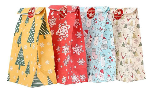 24 Bolsas De Papel Para Dulces De Navidad, Regalo De Buffet