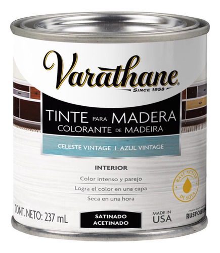 Tinte Para Madera Varathane 237 Ml Color Celeste Vintage