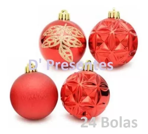 Jogo de Bolas Natalinas Variado Vermelho Verde e Dourado Miró 6Pcs 8cm Miró  Christmas Natal Tropical Multiloja