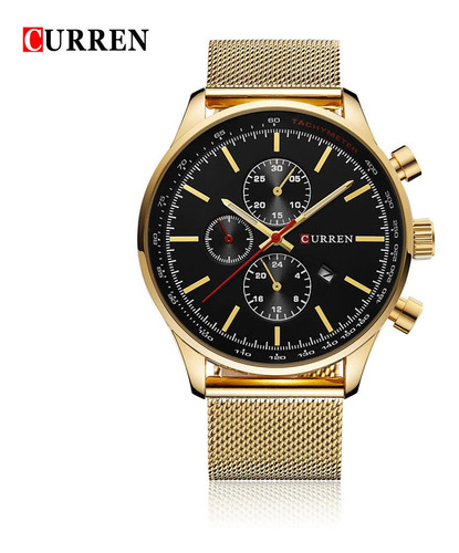 Reloj D/cuarzo Curren Resistente Al Agua Dorado Negro Hombre