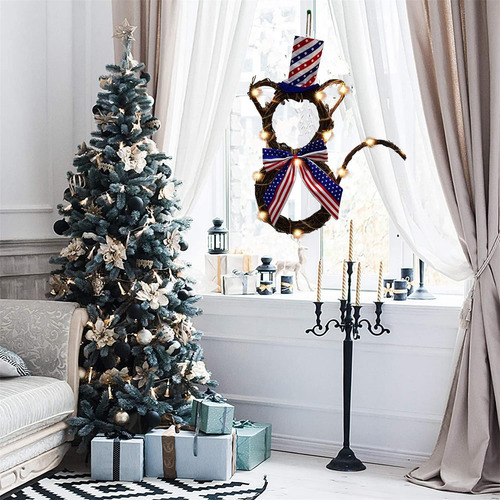 Glowing Cat Shaped Rattan Wreath Decoration