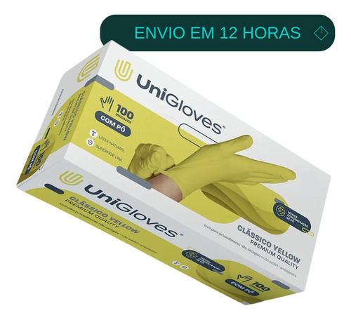 Luva Latex C/ Pó Clássico Amarelo 100 Und - Unigloves G Cor Yellow