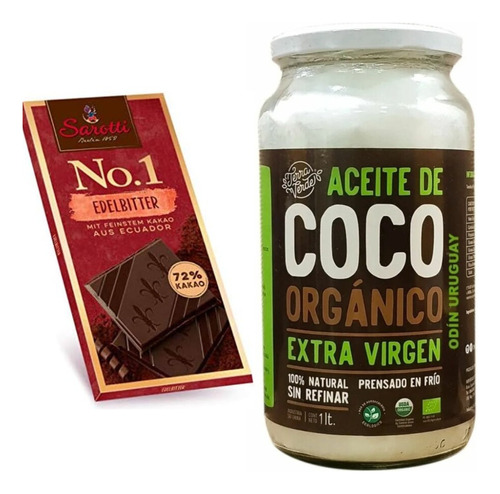 Aceite De Coco Orgánico 1lt + Chocolate Amargo 72% 100grs