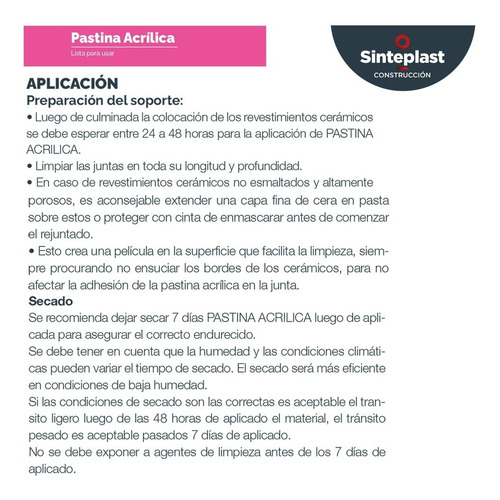 Imagen 6 de 9 de Pastina Lista Para Usar Sinteplast 1.25 Kg Alta Calidad