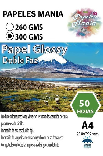 Papel Fotografico Doble Faz Glossy A4 50 Hoja Calida Premium