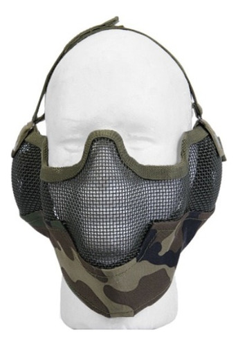 Máscara Media Cara Protección Orejas Camuflaje Airsoft Xtm C Color Verde Oscuro