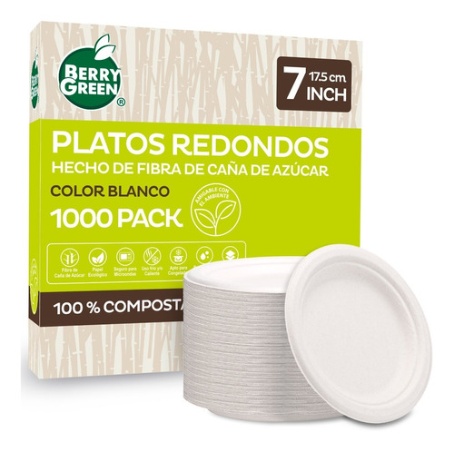 1000 Platos Redondos Desechables Chicos Biodegradables