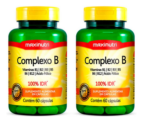 Kit 2 Suplemento Polivitamínico Complexo B 60 Cáps Maxinutri Sabor Sem Sabor