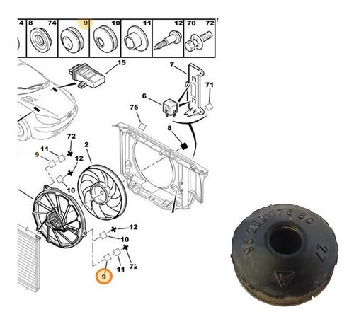 Coxim Borracha Eletroventilador Partner 2003 A 2012 Peugeot