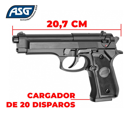 Imagen 3 de 9 de Pistola Spring Airsoft Asg M92 6 Mm Metálica