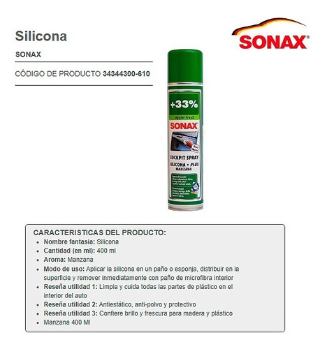 Silicona Aroma Manzana 400 Ml Sonax / Dec Haus