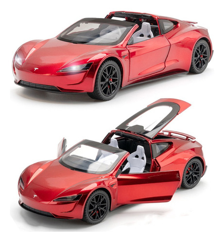 Tesla Roadster 1/24 Miniatura Metal Coche Con Luces Y Sonido