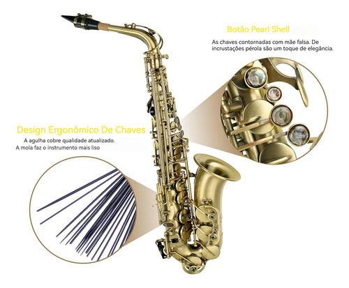 Sax Alto Vedo Dourado Completo Com Estojo Boquilha Amarelo