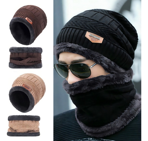 Vv Conjunto Gorro Cuellera Tejido Frío Lana Unisex Moda