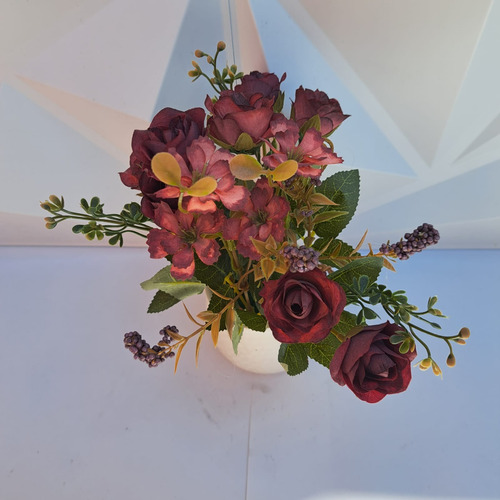 Planta Artificial Rosas Con Maceta