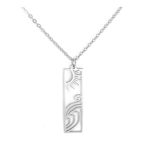 Imagen 3 de 3 de Collar Mujer Dije Sol Nubes Rectangular Acero Inoxidable