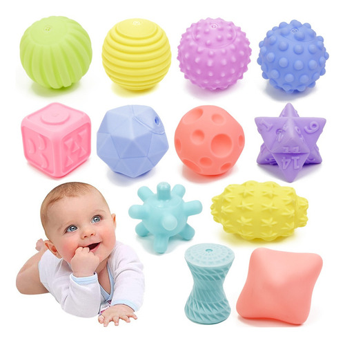 Set 12 Pelotas De Bebé Sensoriales Cubos Didácticos