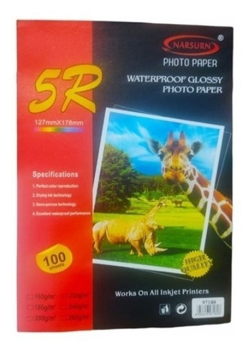 Papel Fotográfico 5r Glossy 100 Hojas 230gr Brillante Foto