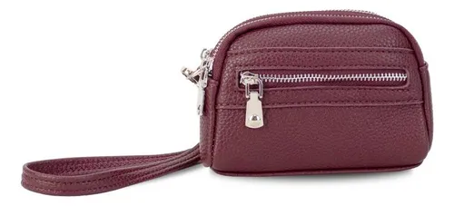 Monedero Doble Cierre Bolsillo Monedas Dama Lincolns Color Bordeaux Merlot