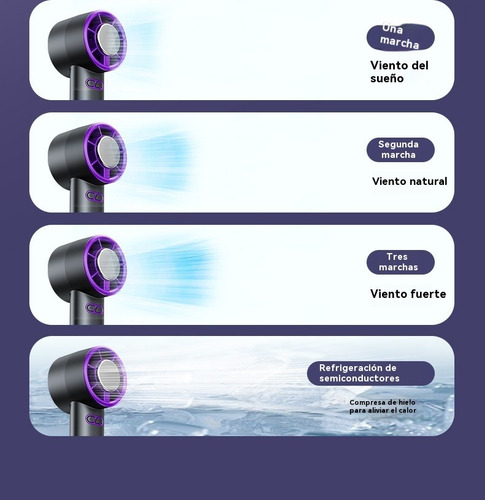 Purple 5-speed Rechargeable Foldable Handheld Fan
